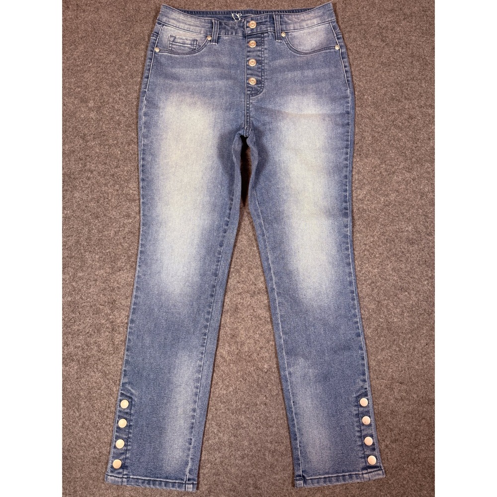 DG2 Womens Blue Pull-On Exposed Button Fly Straight Leg Ankle Button Jeans